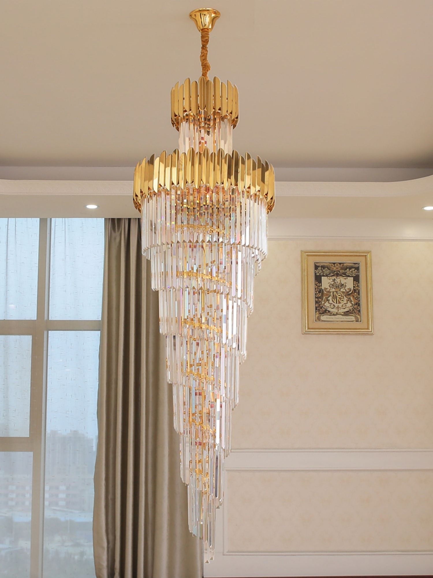 Lamer Lighting Opulent Grandeur Long K9 Crystal Chandelier - Background Shot
