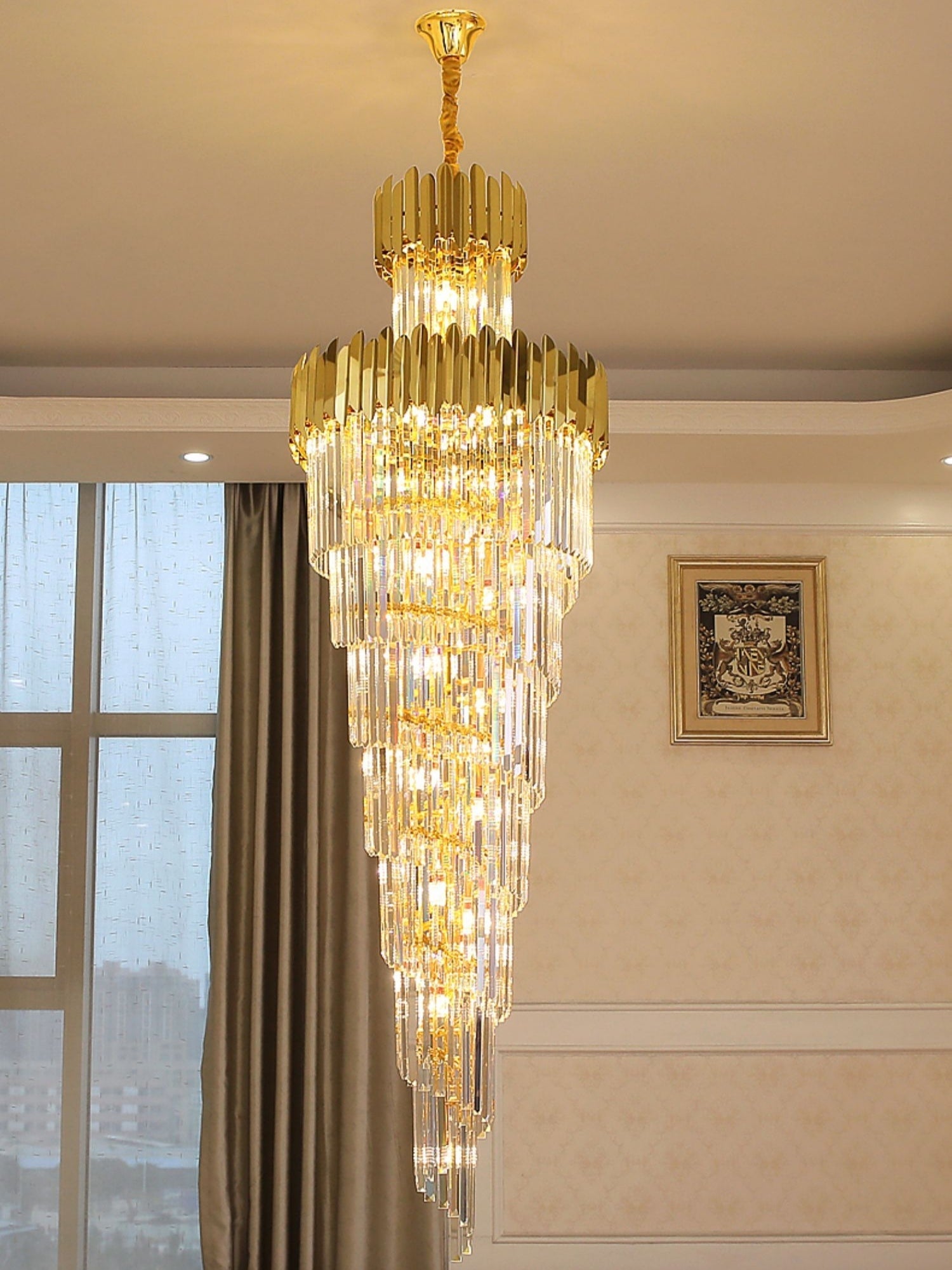 Lamer Lighting Opulent Grandeur Long K9 Crystal Chandelier - Background Shot