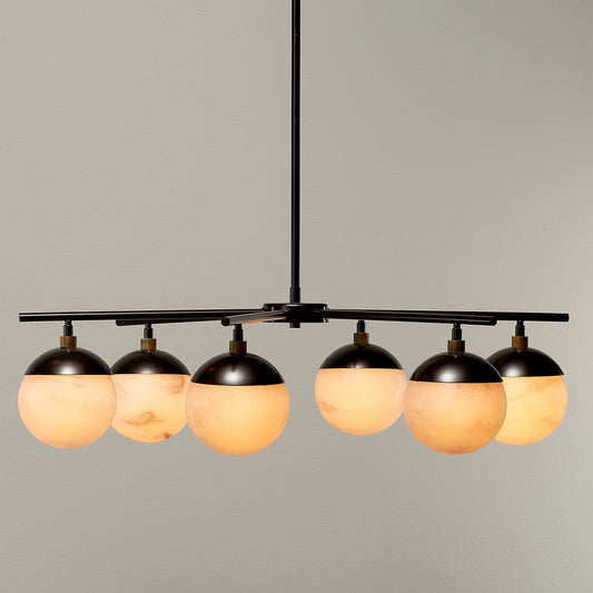 Lamer Lighting Alabaster Orb 6-Light Chandelier - luxurious American living room with tray ceiling