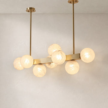 Modern Brass and Alabaster Multi-Orb Pendant Light, 21.7 inch