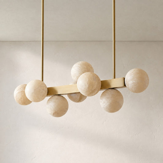 Modern Brass and Alabaster Multi-Orb Pendant Light, 21.7 inch