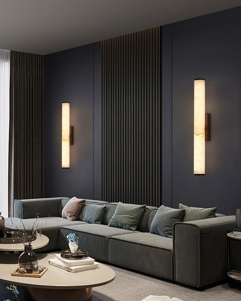 LED Copper Cylindrical Natural Marble Alabaster Wall Sconce Lamp