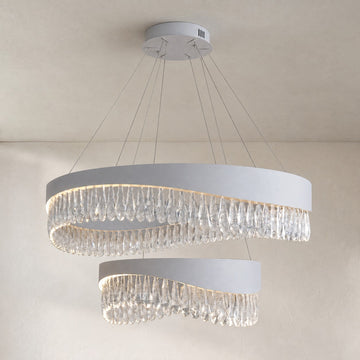 Modern Gray Crystal Duo Chandelier
