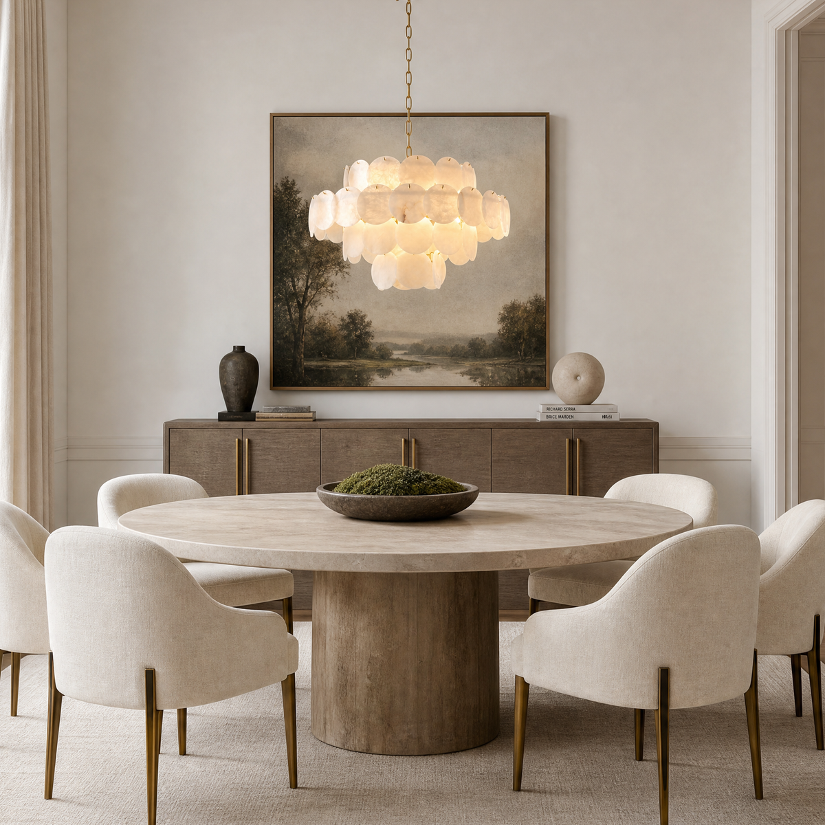 Natural Alabaster 31.5" Round Chandelier