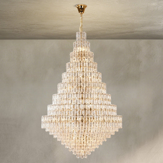 Modern Champagne Gold Crystal and Glass Chandelier