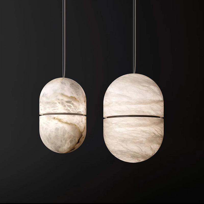 Lamer Lighting Sculpted Alabaster Oval Pendant - Background Shot