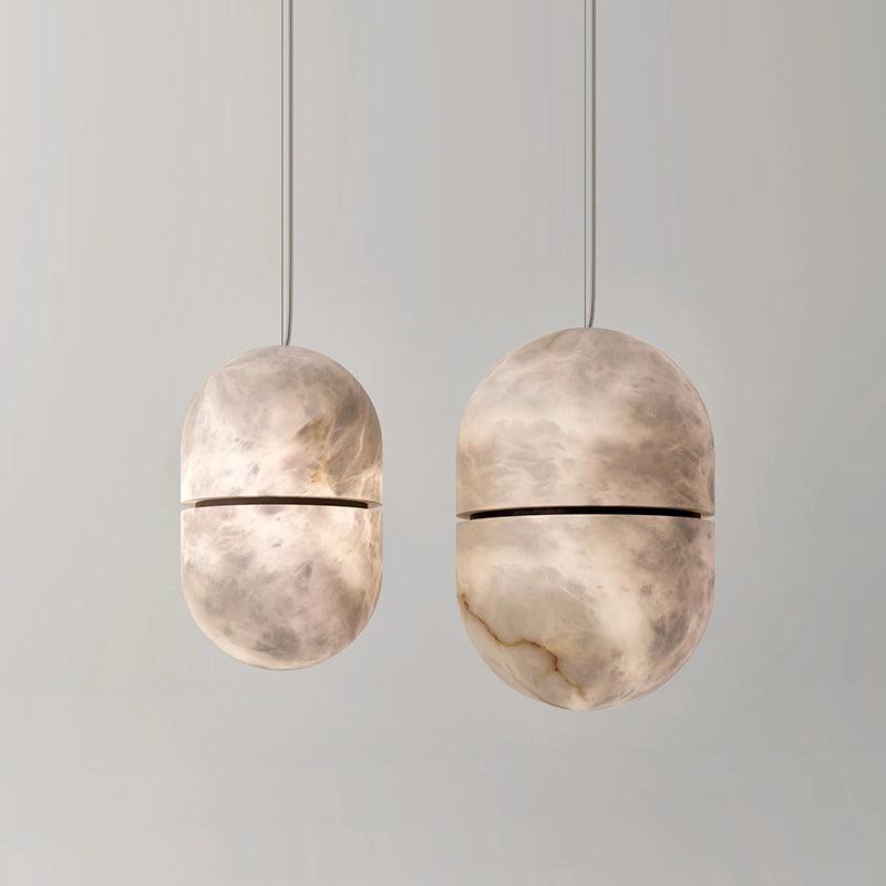 Lamer Lighting Sculpted Alabaster Oval Pendant - Background Shot