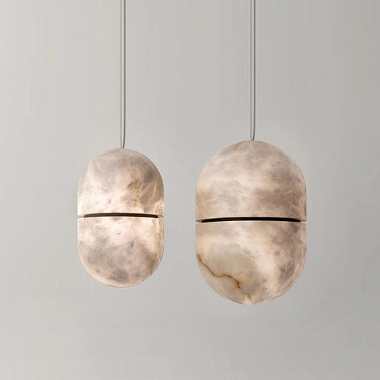 Lamer Lighting Sculpted Alabaster Oval Pendant - Background Shot