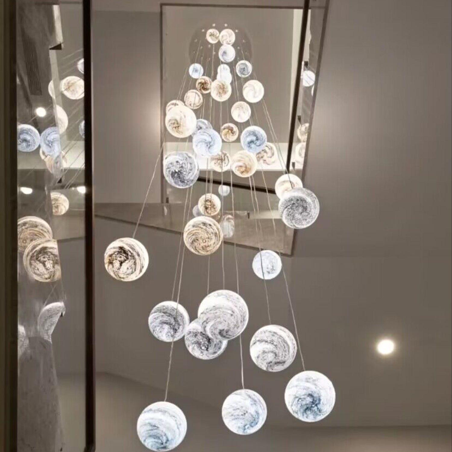 Lamer Lighting Celestial Orb Long Pendant Chandelier - American master bedroom with standard ceiling