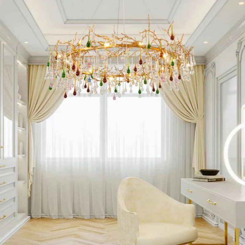 Ran Colorful Crystal Raindrop Branch Chandelier - lamerlighting