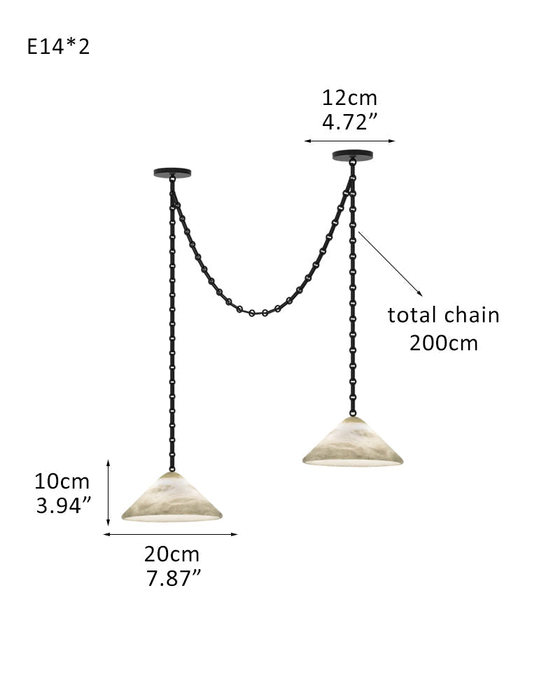 Medium 12" Conical Pendant White Alabaster Shade with Adjustable Chain for living room
