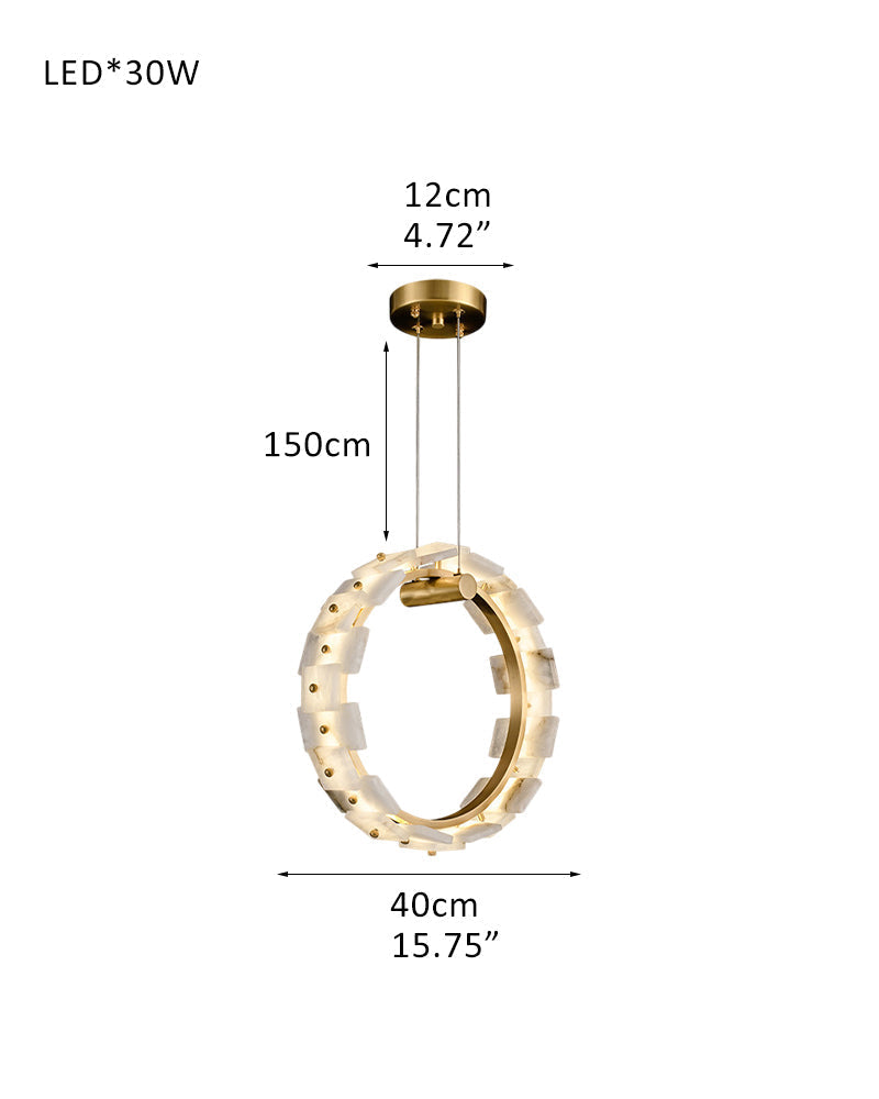 Antique Brass Ring Frame Round Halo Alabaster Modern Lighting Chandelier Wide 31"