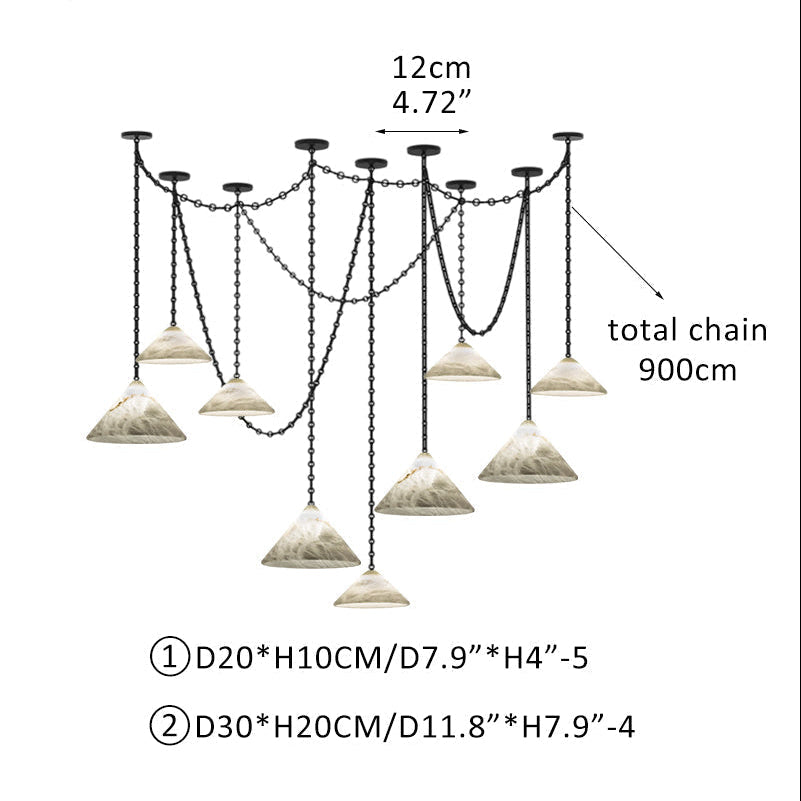 Multi-Head Matte White Alabaster Cone Hanging Kitchen Pendant Light