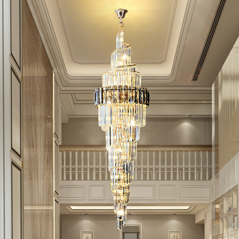 Lamer Lighting Grand Spiral K9 Crystal Chandelier - dramatic American stairwell with soaring ceiling