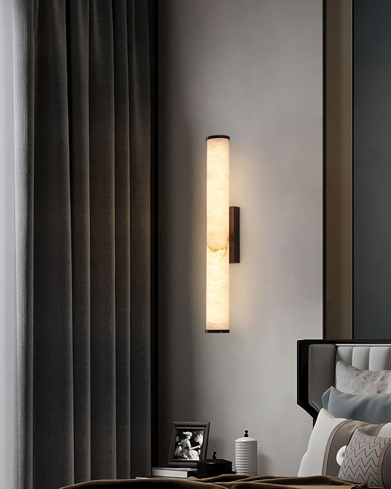 LED Copper Cylindrical Natural Marble Alabaster Wall Sconce Lamp