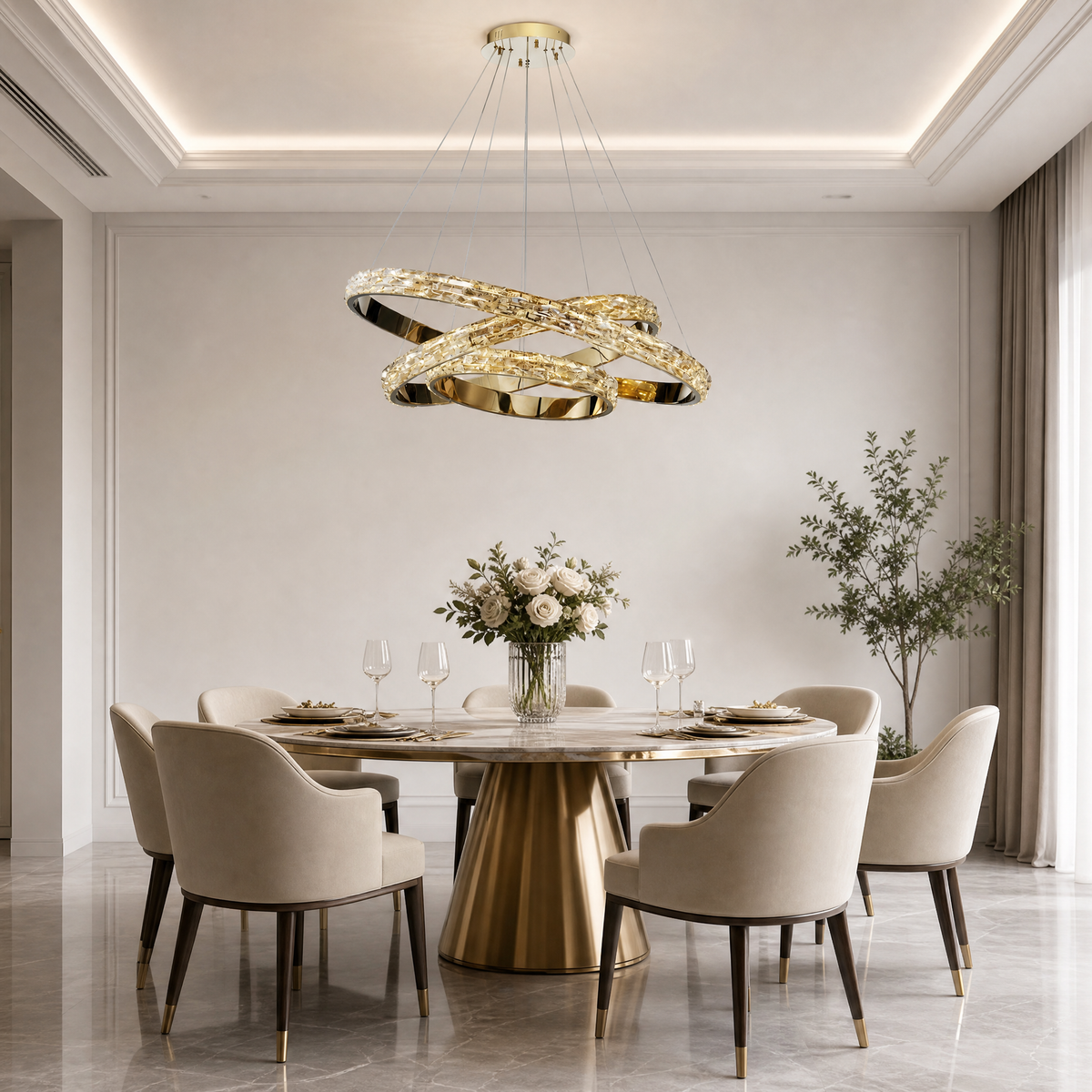 Vega Triple Ring Crystal Chandelier