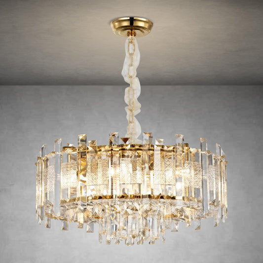 Modern Champagne Gold Crystal 9-Light Chandelier, 24 inch