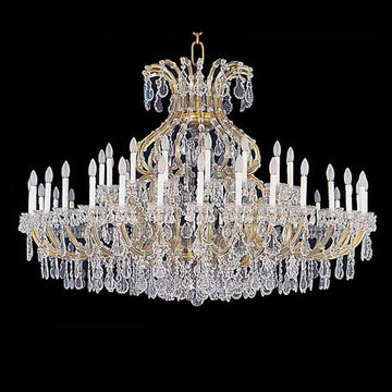 Wide flat golden crystal chandelier