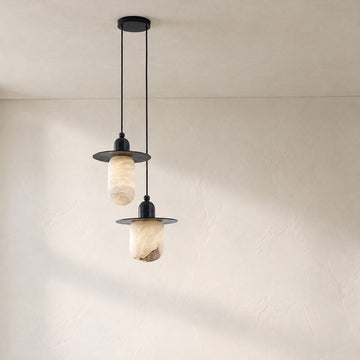 Alabaster Ceiling Pendant Lamp in black metal plate for dining room, living room, bedroom