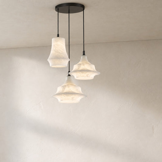 Alabaster Ceiling Pendant Lamp in black metal plate for dining room, living room, bedroom