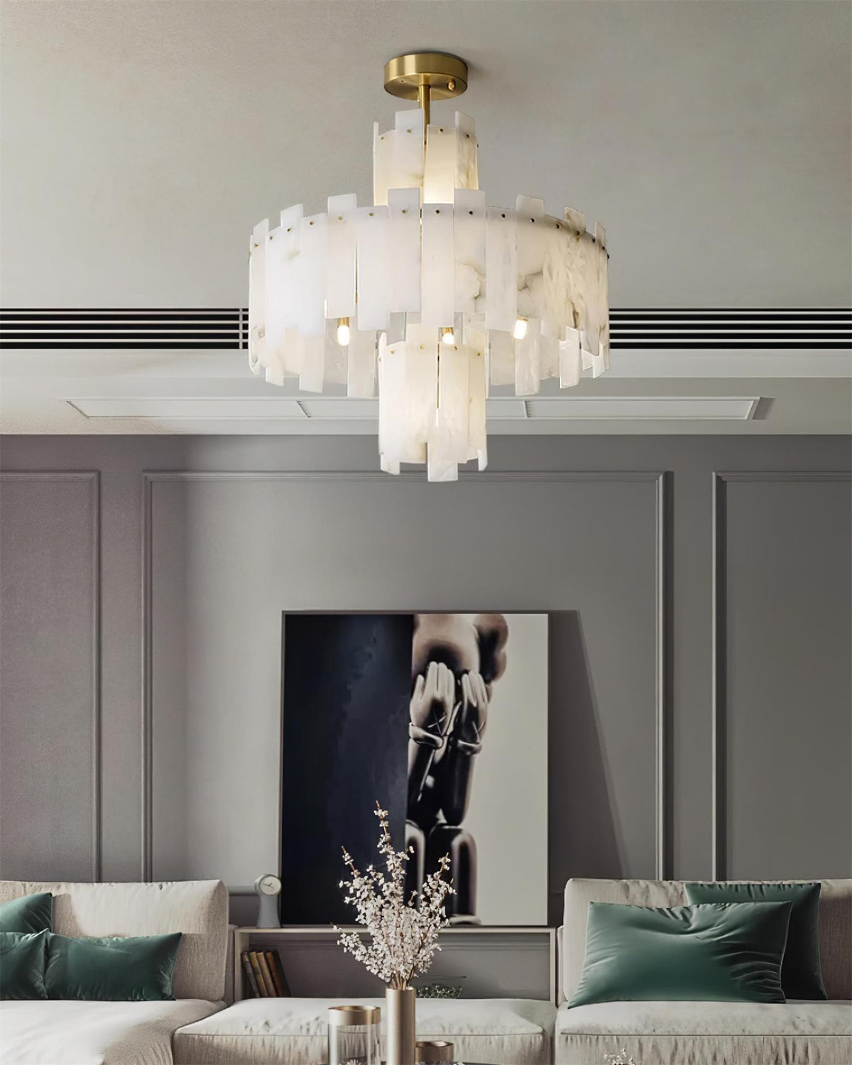 Regina Alabaster Chandelier – Elegant Brass & White Alabaster Light Fixture