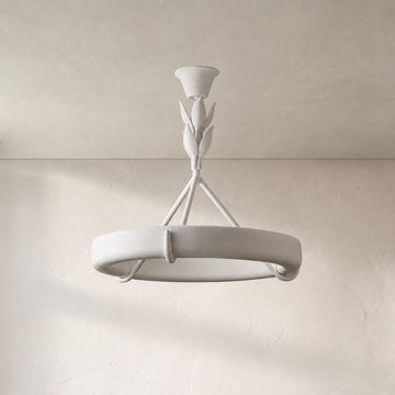 Art Deco White Plaster 1-Light Chandelier, 23.6"