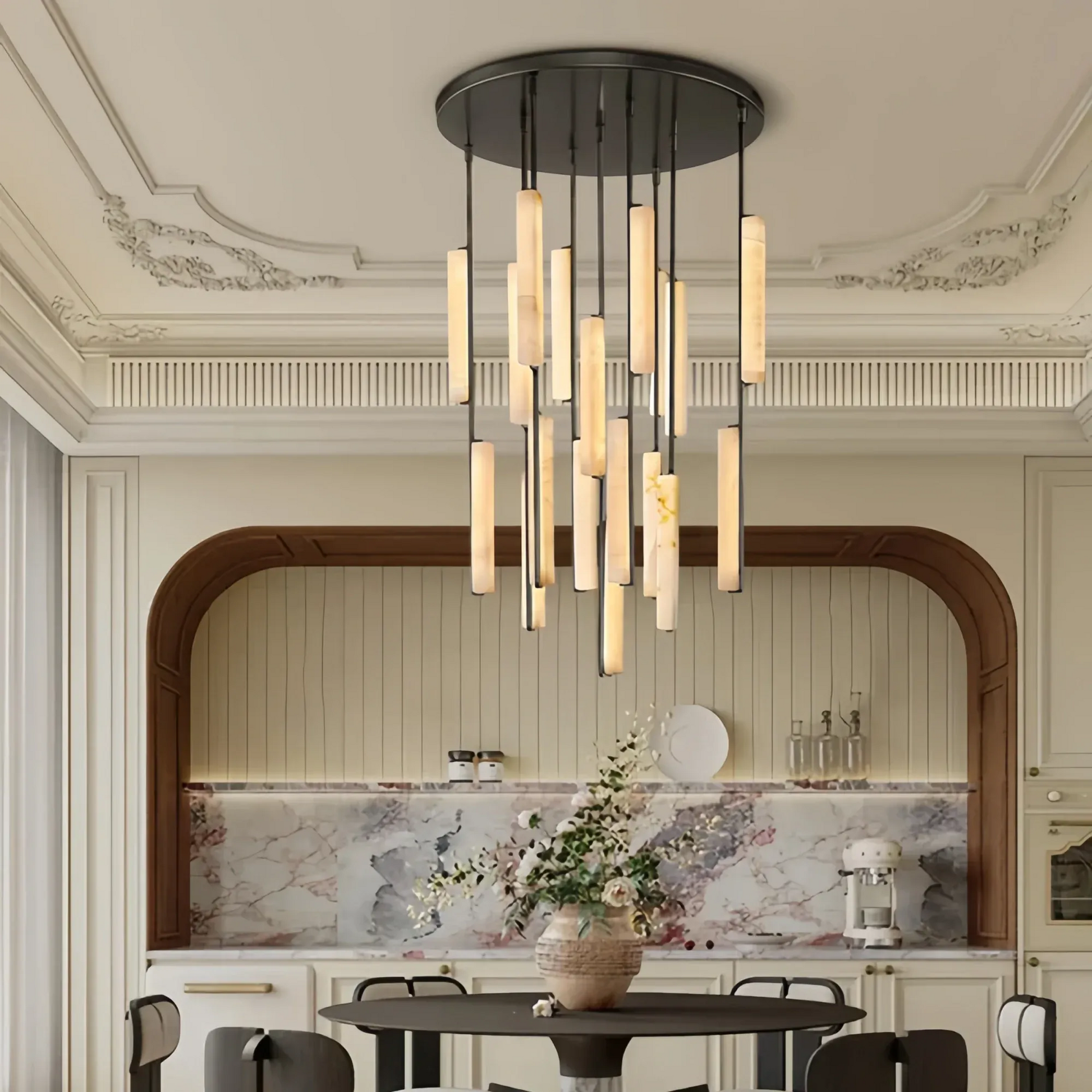 Auduban Alabaster Round Chandelier 24'' 40'' 56''-