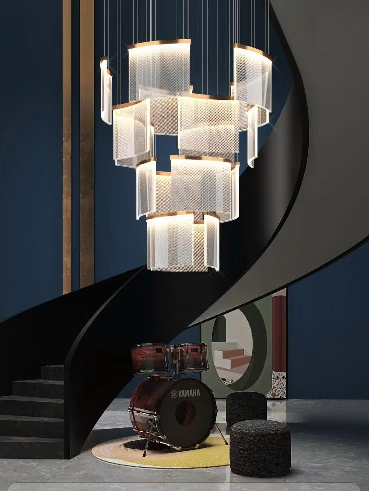 Designer Tile Spiral Chandelier for High-ceiling Foyer | Lamer Lighting (2)