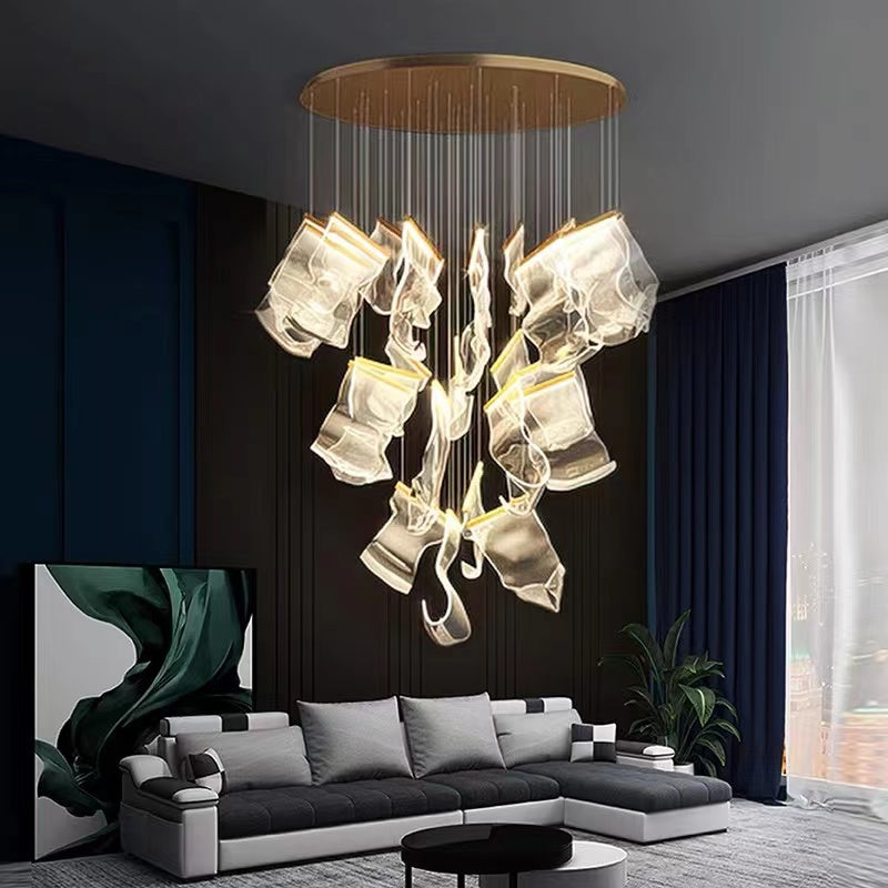 Lamer Lighting Grand Lumina Acrylic Chandelier - elegant American entryway with arched doorway