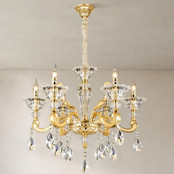 Baroque Brass Crystal 6-Light Branch Chandelier, 26.77 Inch