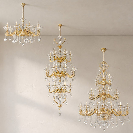 Baroque Brass Crystal 6-Light Branch Chandelier, 26.77 Inch