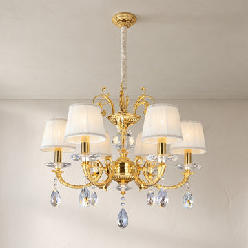 Baroque Brass White Fabric 6-Light Chandelier, 27.17 Inch