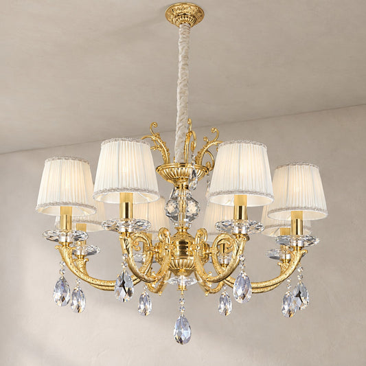 Baroque Brass White Fabric 6-Light Chandelier, 27.17 Inch