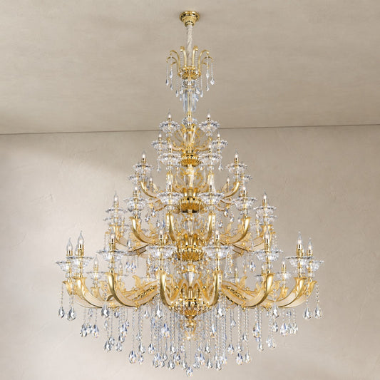 Baroque Gold Brass 6-Light Crystal-Studded Chandelier, 28.35 Inch