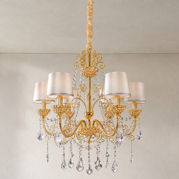 Baroque Gold Brass 6-Light Ornate Crystal Chandelier, 29.53 Inch