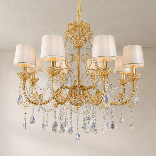 Baroque Gold Brass 6-Light Ornate Crystal Chandelier, 29.53 Inch