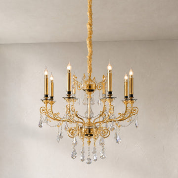 Baroque Silver Crystal 8-Light Candle Chandelier, 33.5 Inch