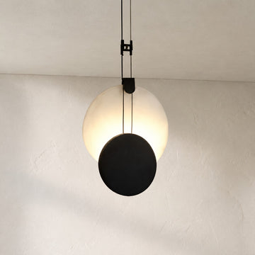Black Paint Iron Disc Marble Pendant Lamp
