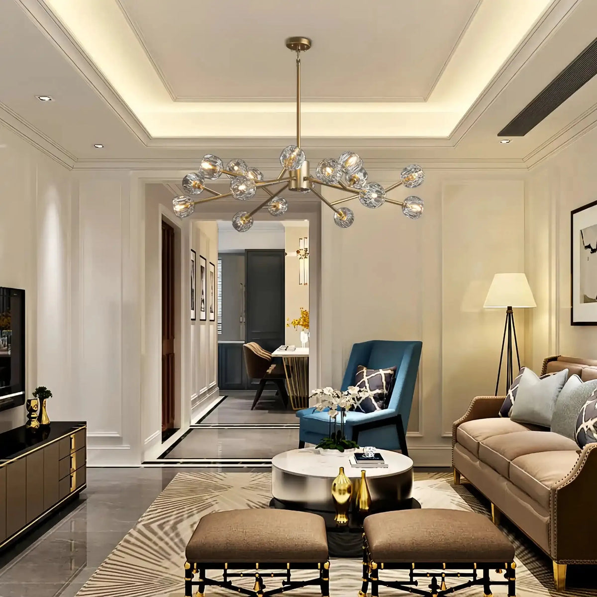 Bouble De Crystal Round Chandelier-Round 48'': 18-Light-Brass-Clear-Lamerlighting