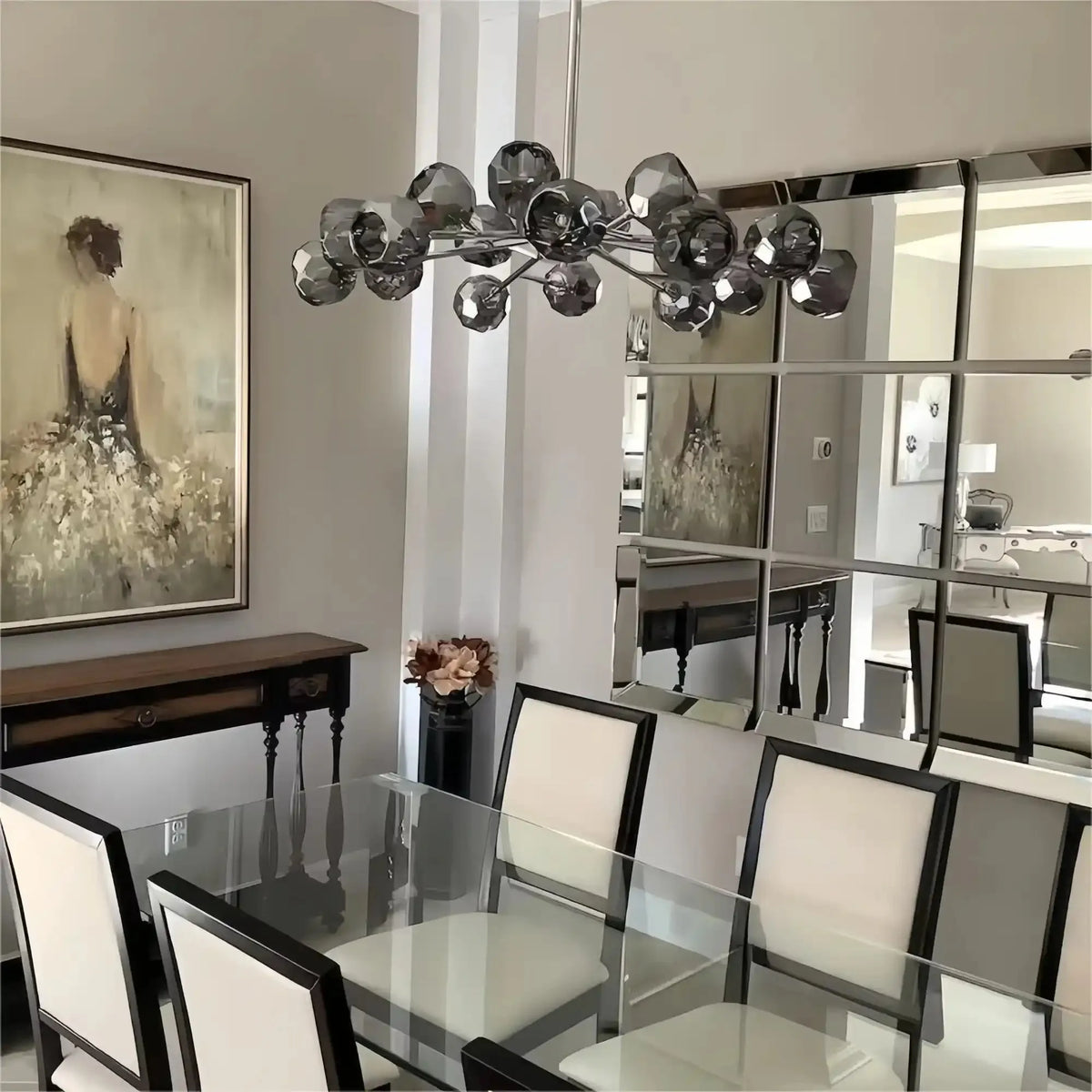 Bouble De Crystal Round Chandelier-Round 36'': 18-Light-Nickel-Smoke-Lamerlighting