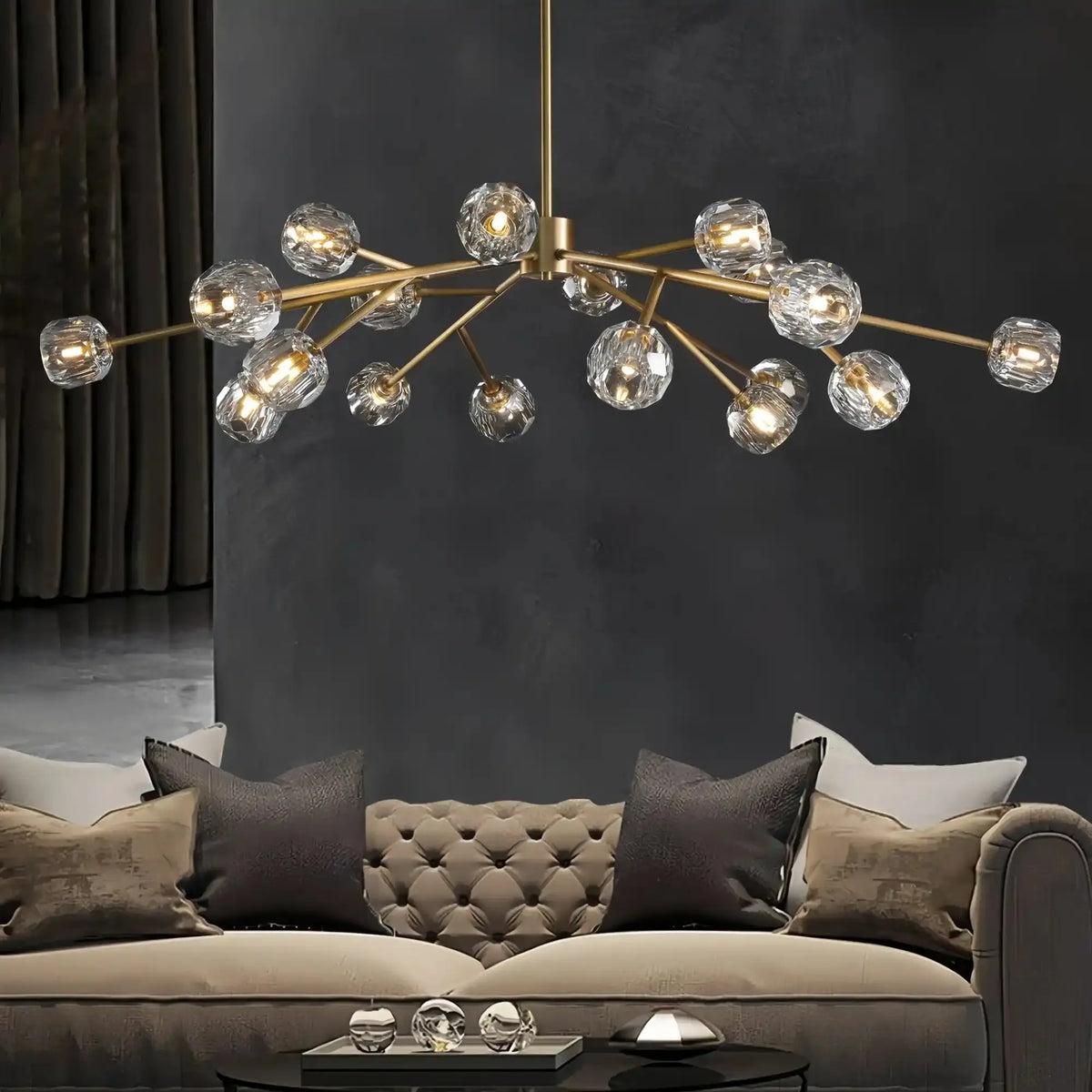 Bouble De Crystal Round Chandelier-Round 60": 18-Light-Brass-Clear-Lamerlighting