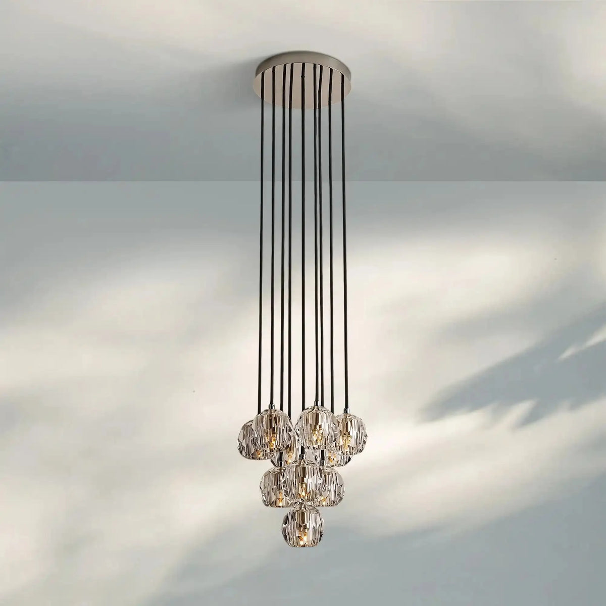 Bouble De Crystal Round Cluster Chandelier-Round: 14'' 10-Light-Smoke-Polished Nickel-Lamerlighting