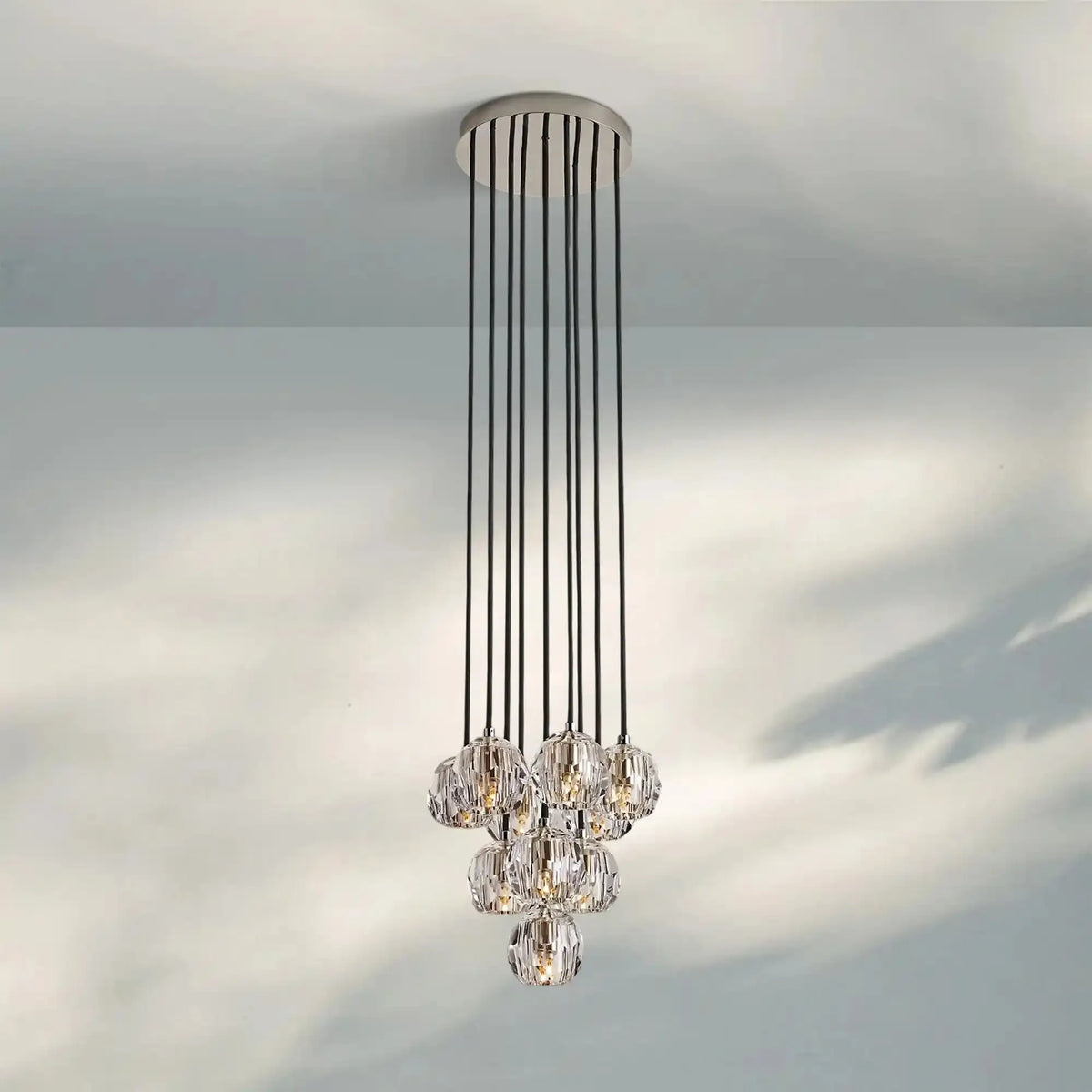 Bouble De Crystal Round Cluster Chandelier-Round: 14'' 10-Light-Clear-Polished Nickel-Lamerlighting