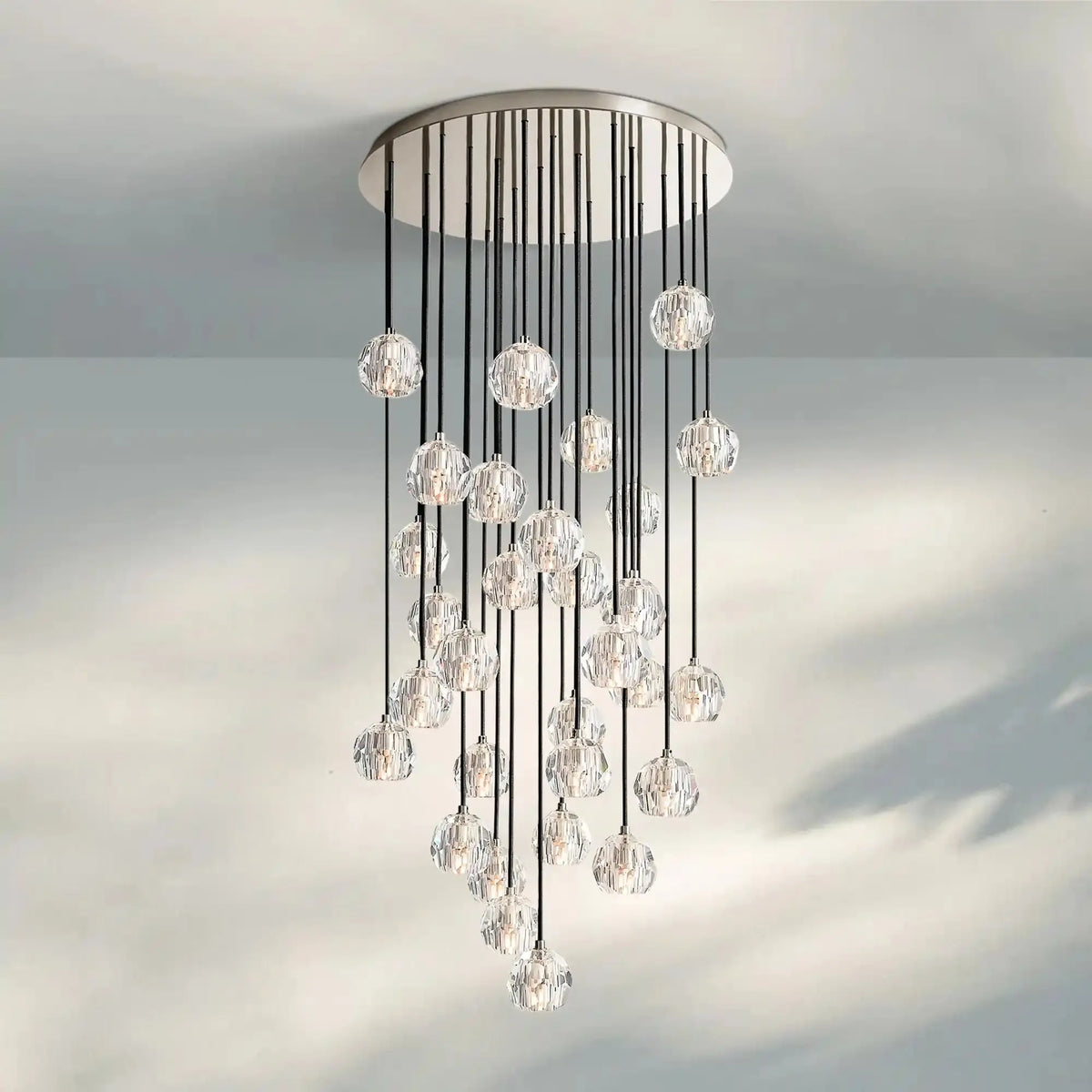 Bouble De Crystal Round Cluster Chandelier-Round: 30'' 30 Light-Clear-Polished Nickel-Lamerlighting