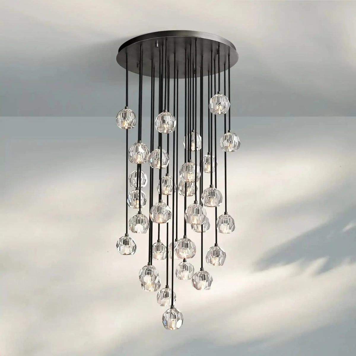 Bouble De Crystal Round Cluster Chandelier-Round: 30'' 30 Light-Clear-Black-Lamerlighting