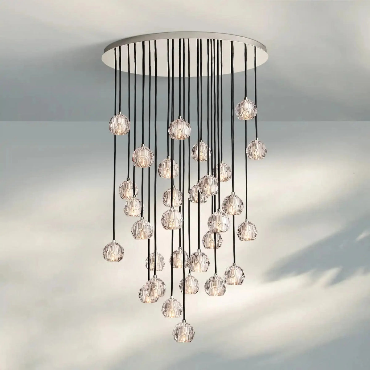 Bouble De Crystal Round Cluster Chandelier-Round: 40'' 30 Light-Clear-Polished Nickel-Lamerlighting