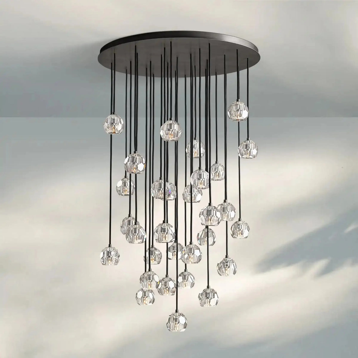 Bouble De Crystal Round Cluster Chandelier-Round: 40'' 30 Light-Clear-Black-Lamerlighting