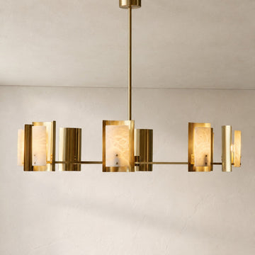 Brass and Alabaster Shield Chandelier
