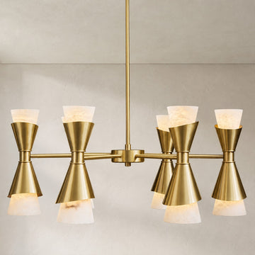 Brass with Alabaster Cones Chandelier