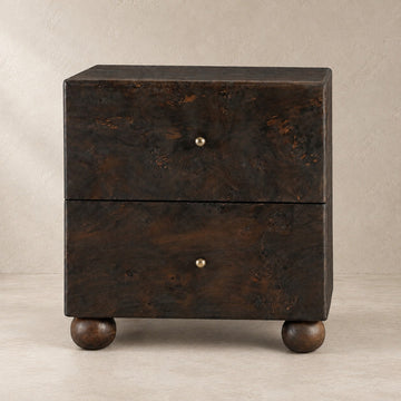 Burl Wood Bedside Table with Brass Accents